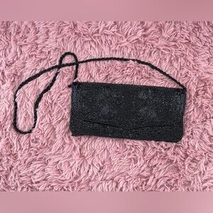 Black Beaded Crossbody Clutch